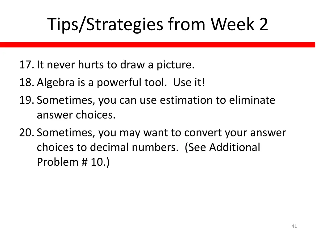 tips strategies from week 2 1