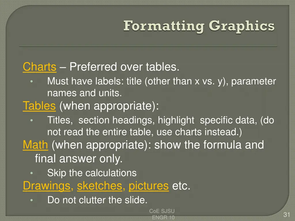 charts preferred over tables must have labels