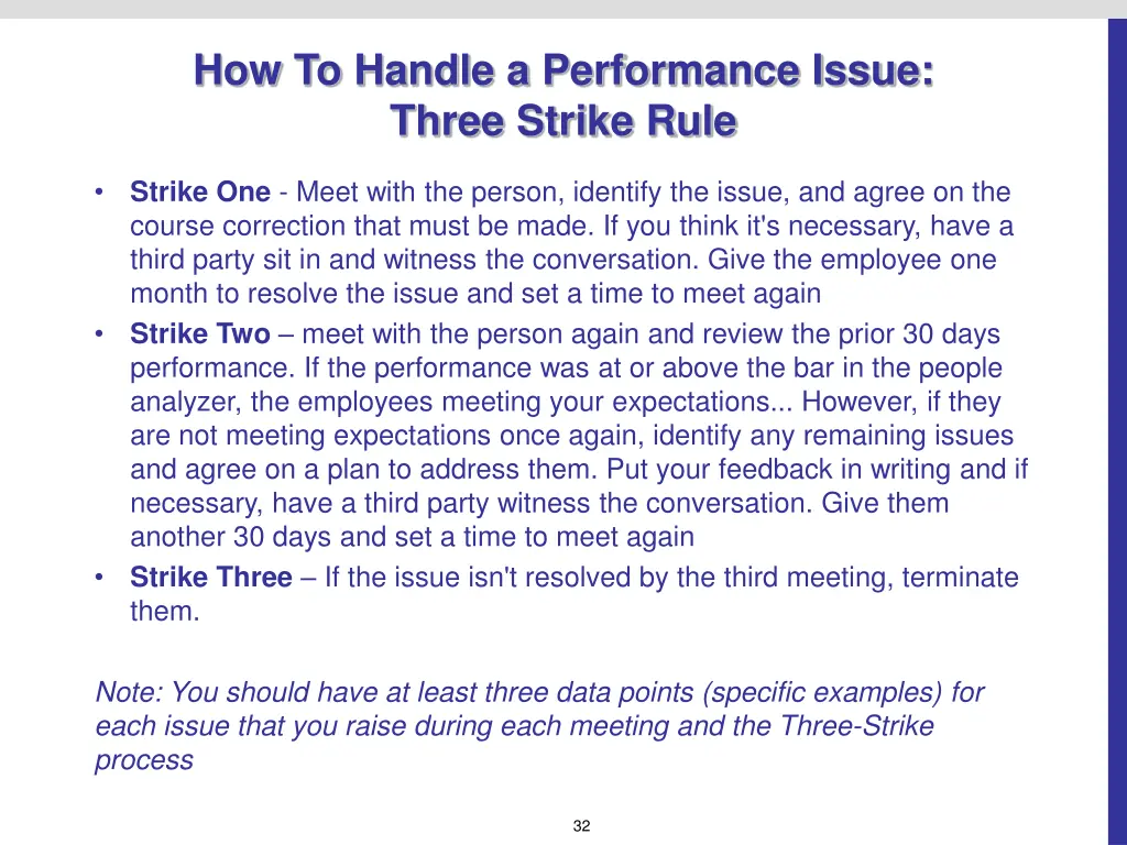 how to handle a performance issue three strike