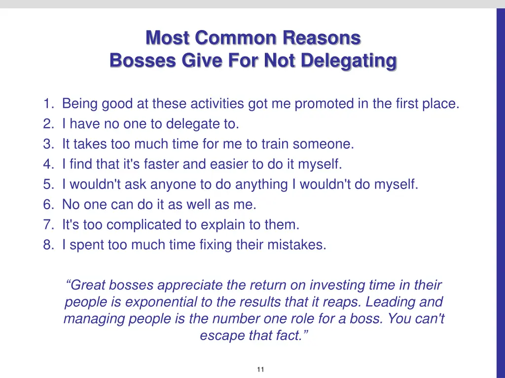 most common reasons bosses give for not delegating