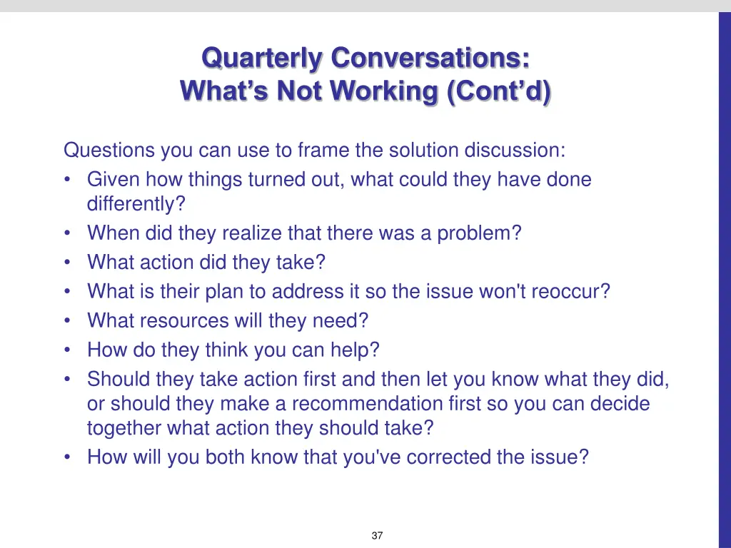 quarterly conversations what s not working cont d