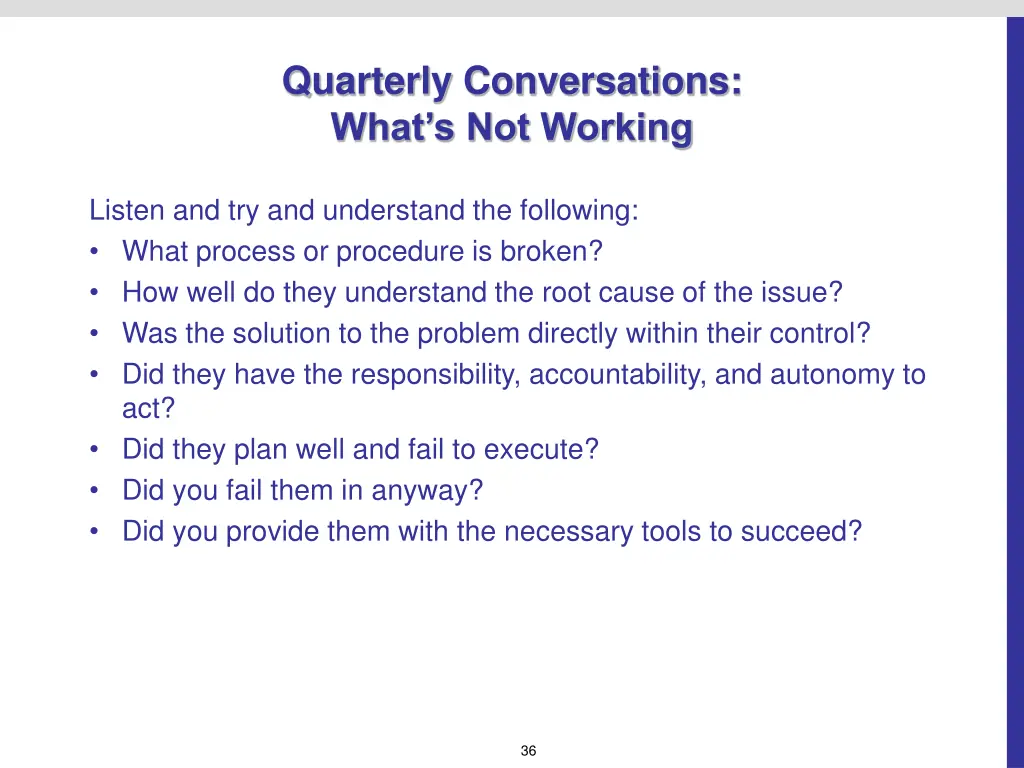 quarterly conversations what s not working