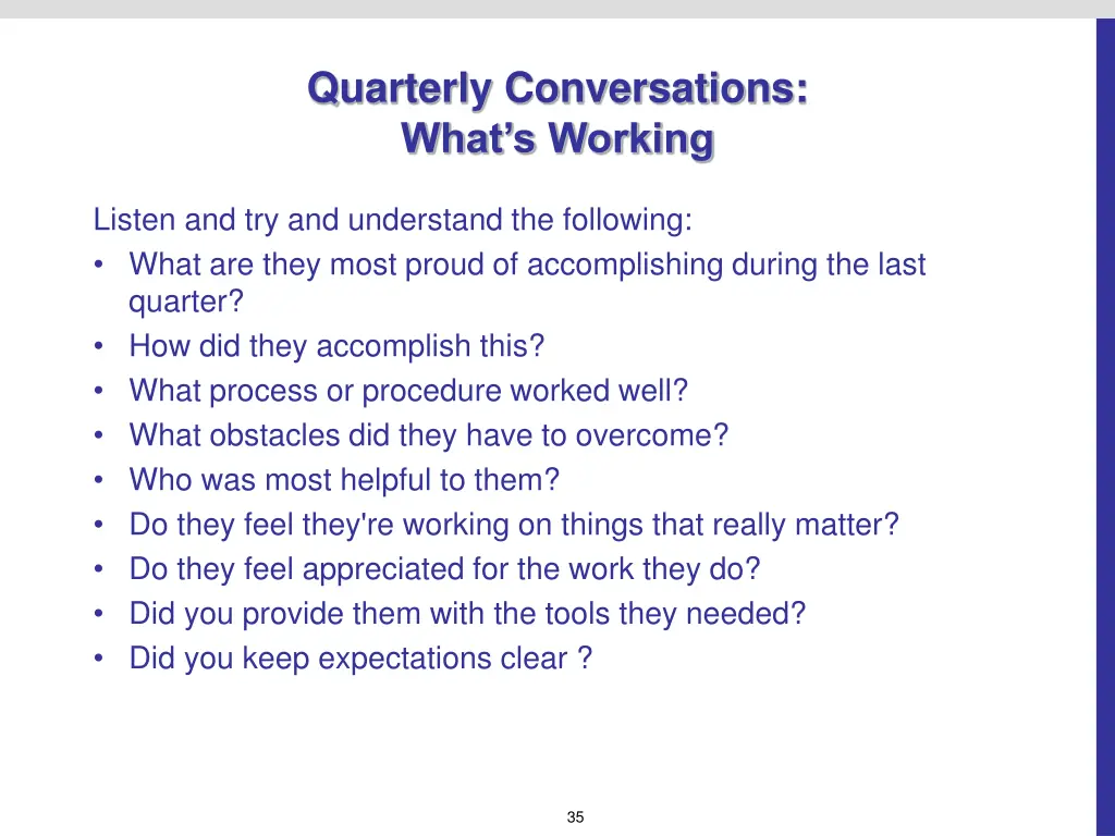 quarterly conversations what s working