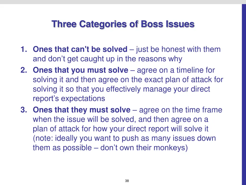 three categories of boss issues