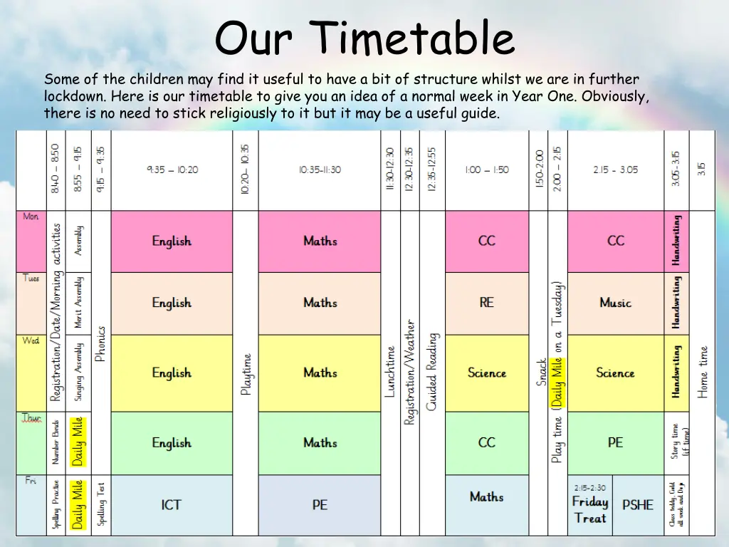 our timetable