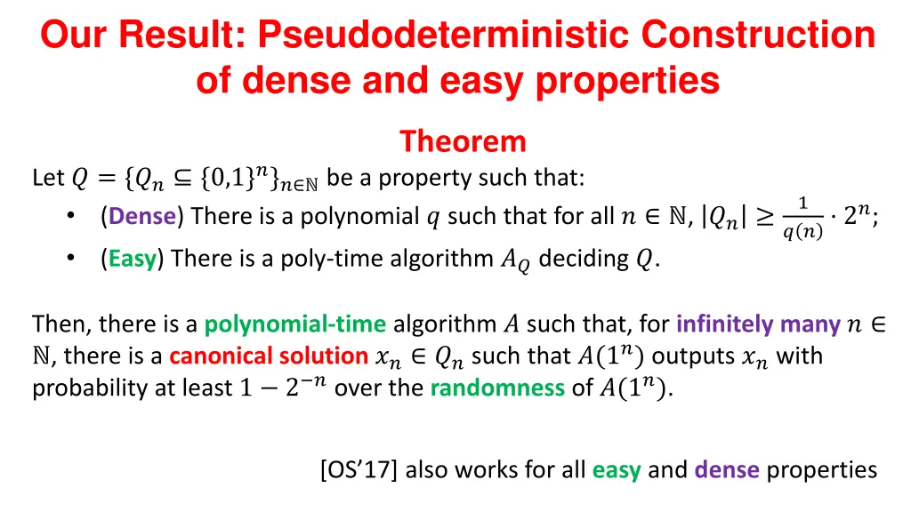 our result pseudodeterministic construction 1