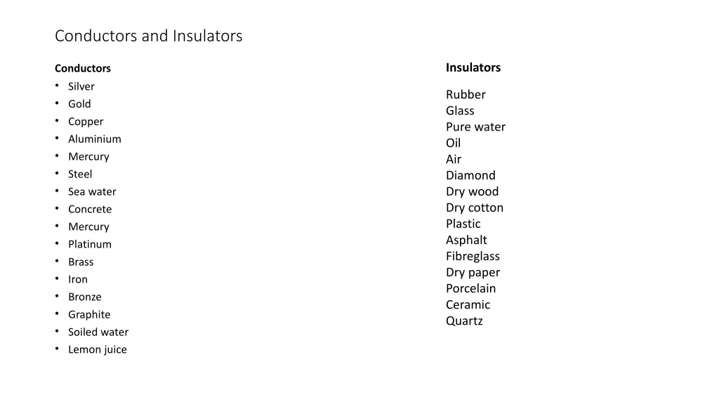 conductors and insulators