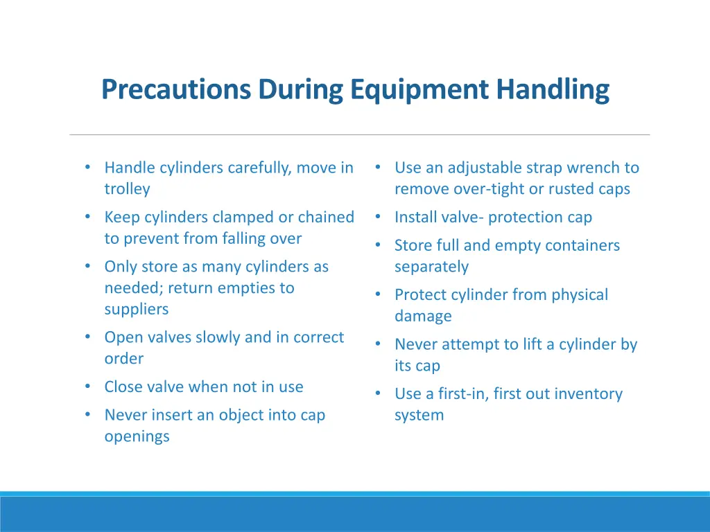 precautions during equipment handling