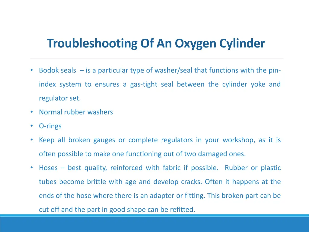 troubleshooting of an oxygen cylinder