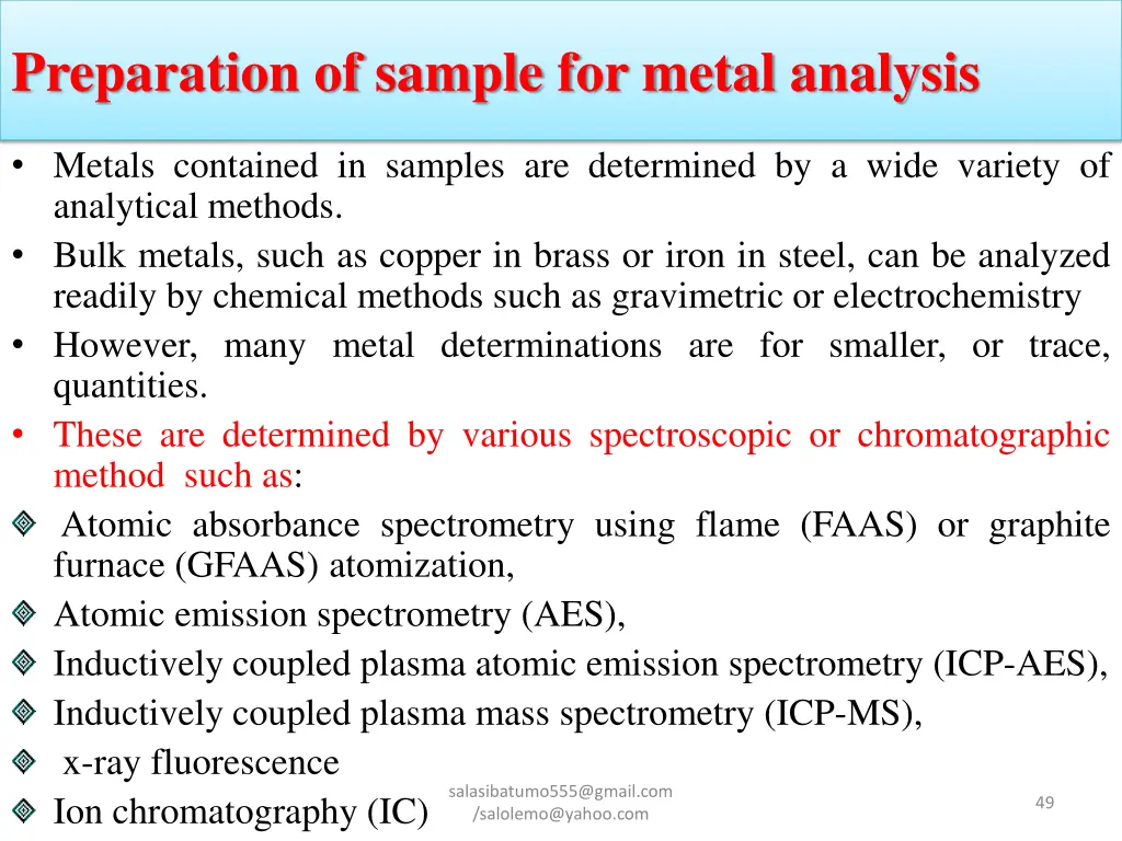 preparation of sample for metal analysis