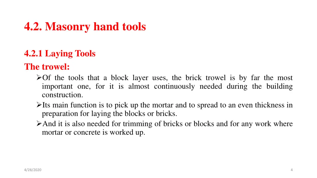 4 2 masonry hand tools