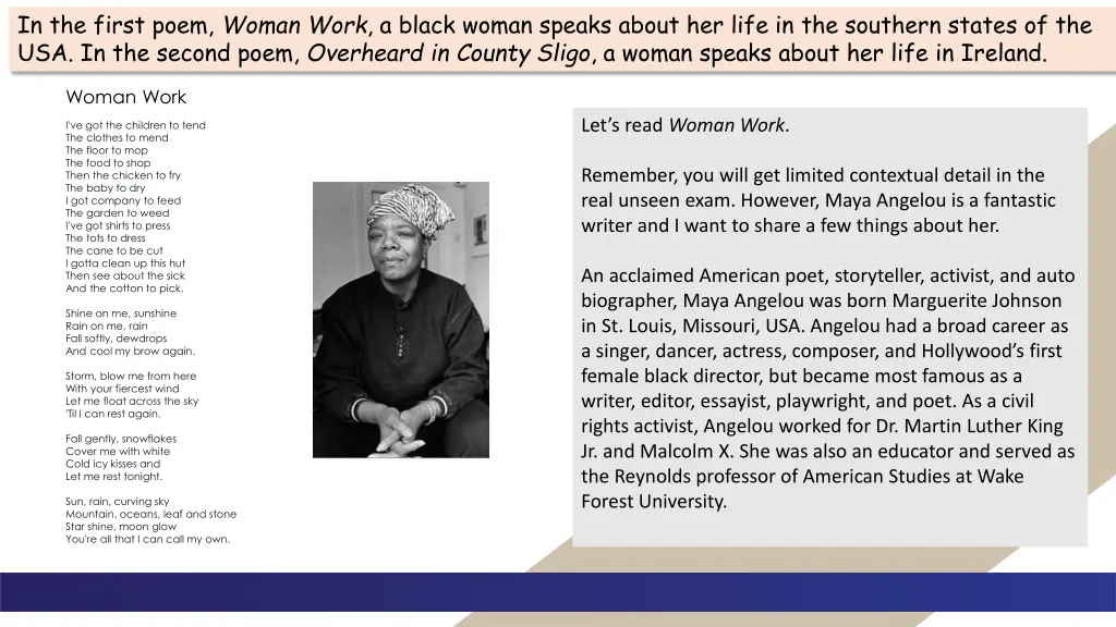 in the first poem woman work a black woman speaks