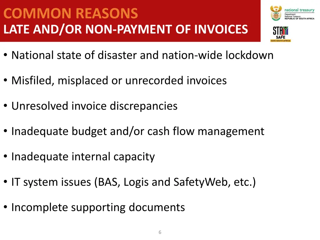 common reasons late and or non payment of invoices