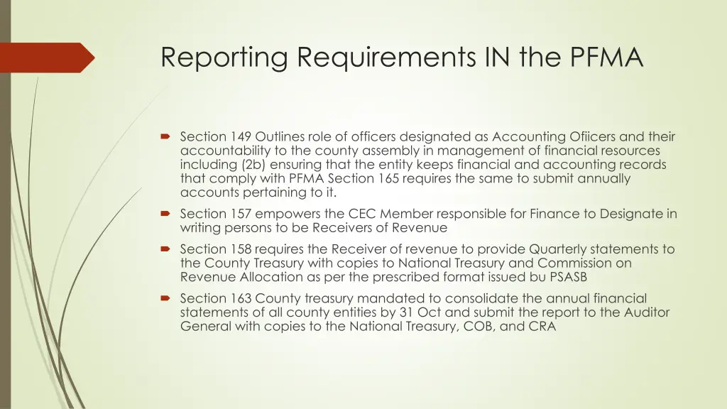 reporting requirements in the pfma