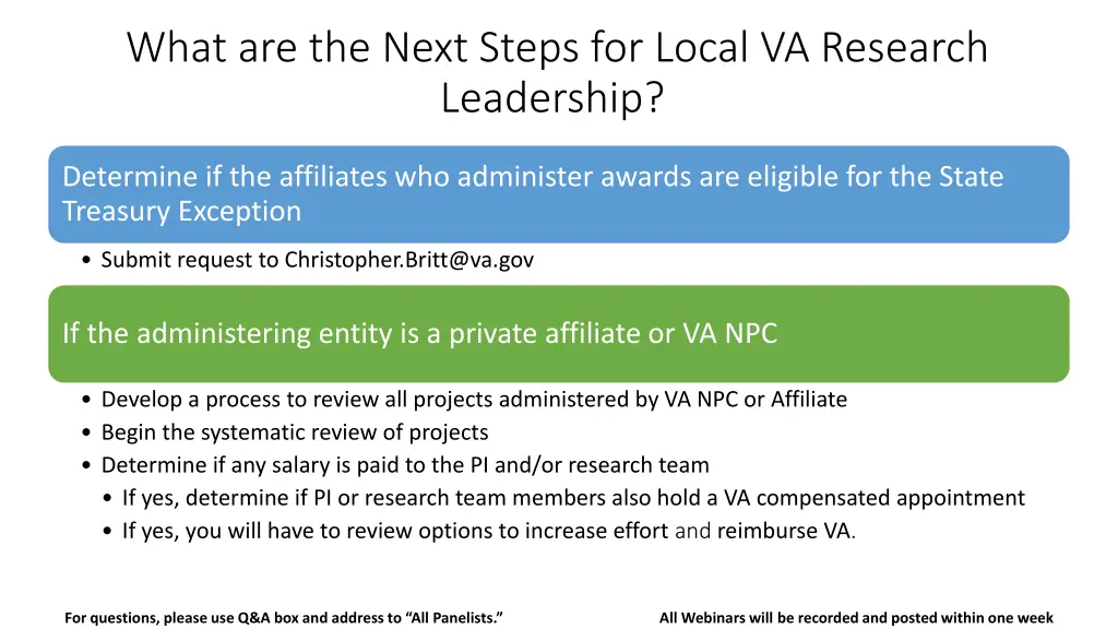 what are the next steps for local va research