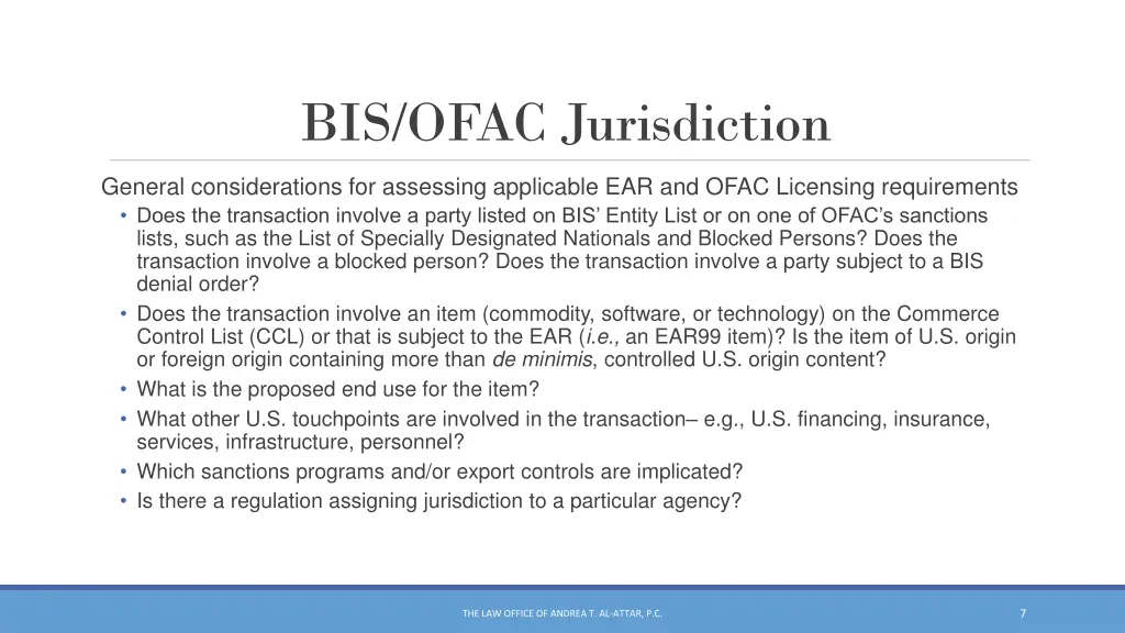 bis ofac jurisdiction