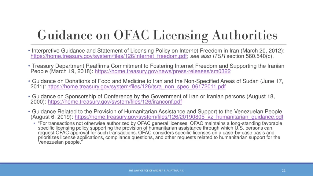 guidance on ofac licensing authorities 1