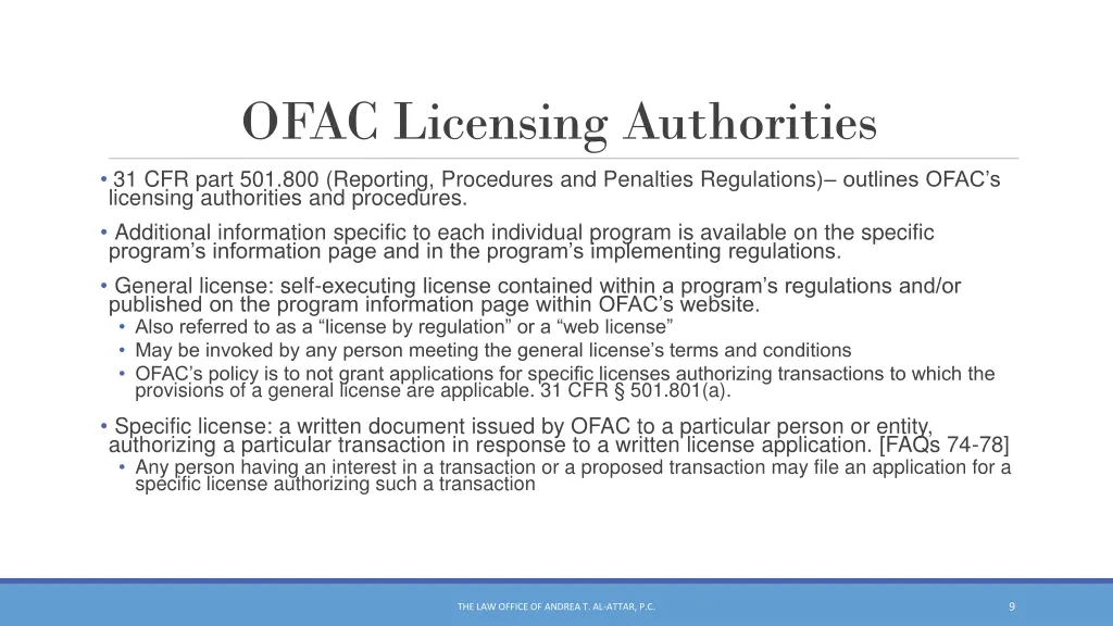 ofac licensing authorities 1