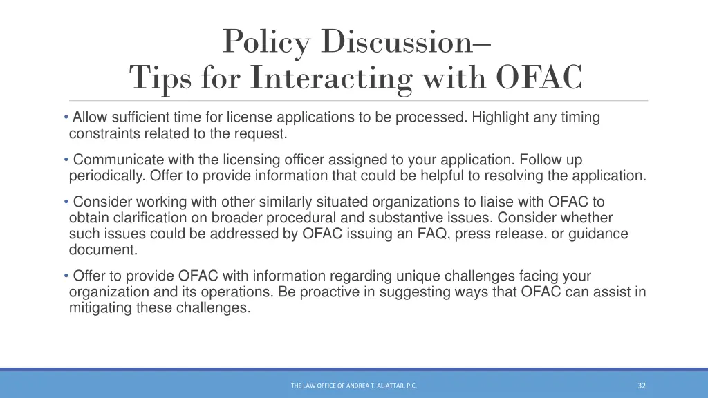 policy discussion tips for interacting with ofac