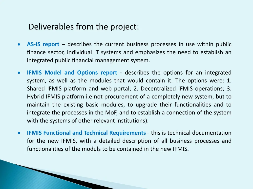 deliverables from the project