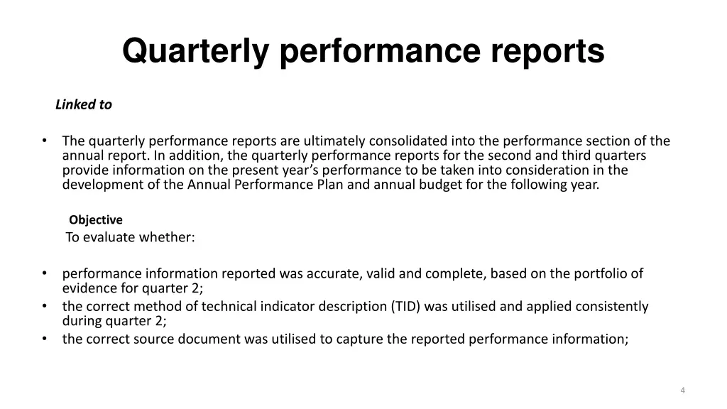 quarterly performance reports 1