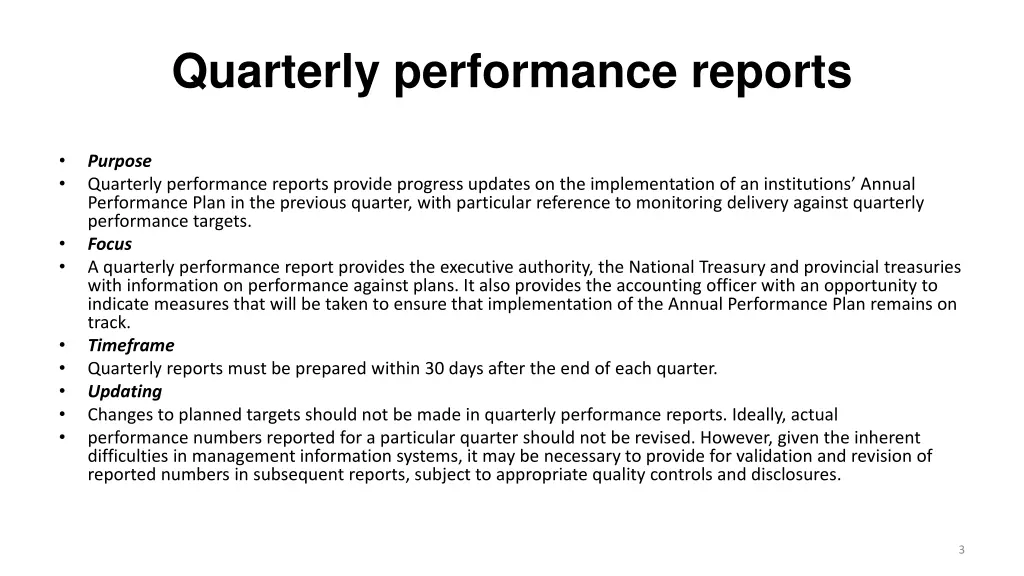 quarterly performance reports