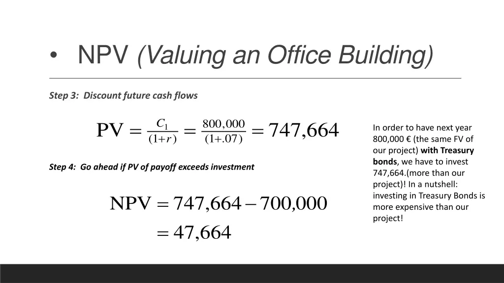 npv valuing an office building