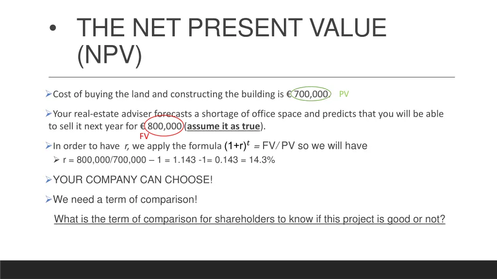 the net present value npv 1