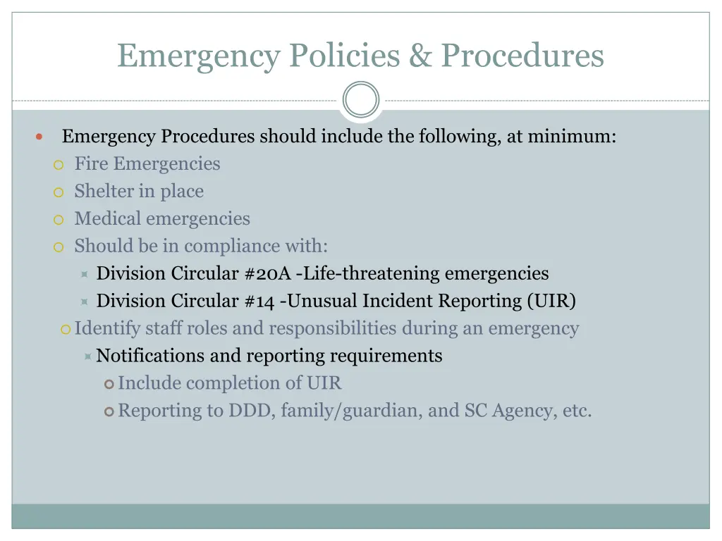 emergency policies procedures