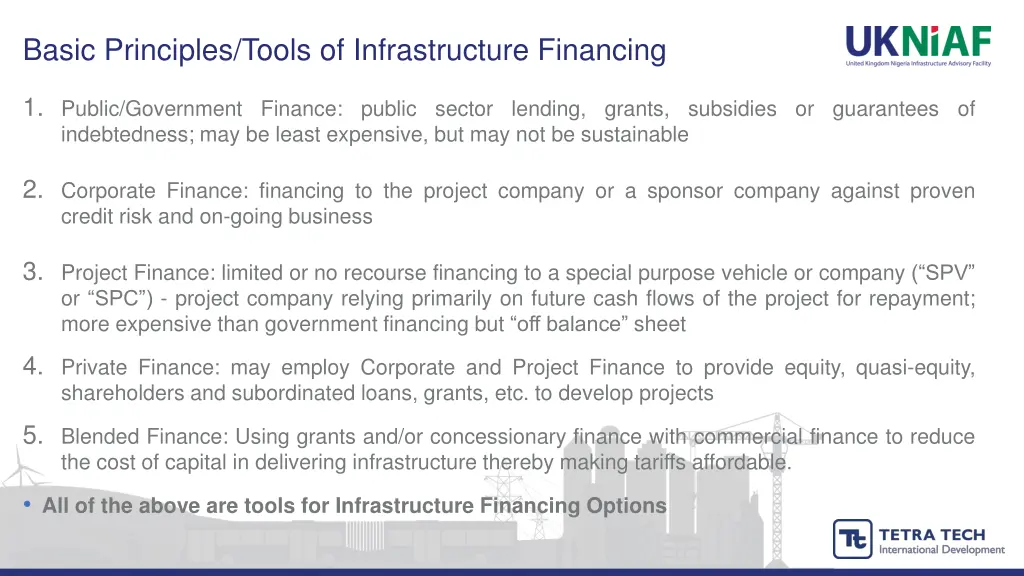 basic principles tools of infrastructure financing