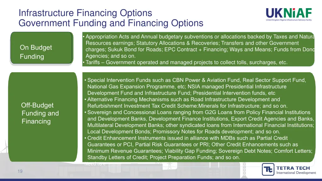 infrastructure financing options government