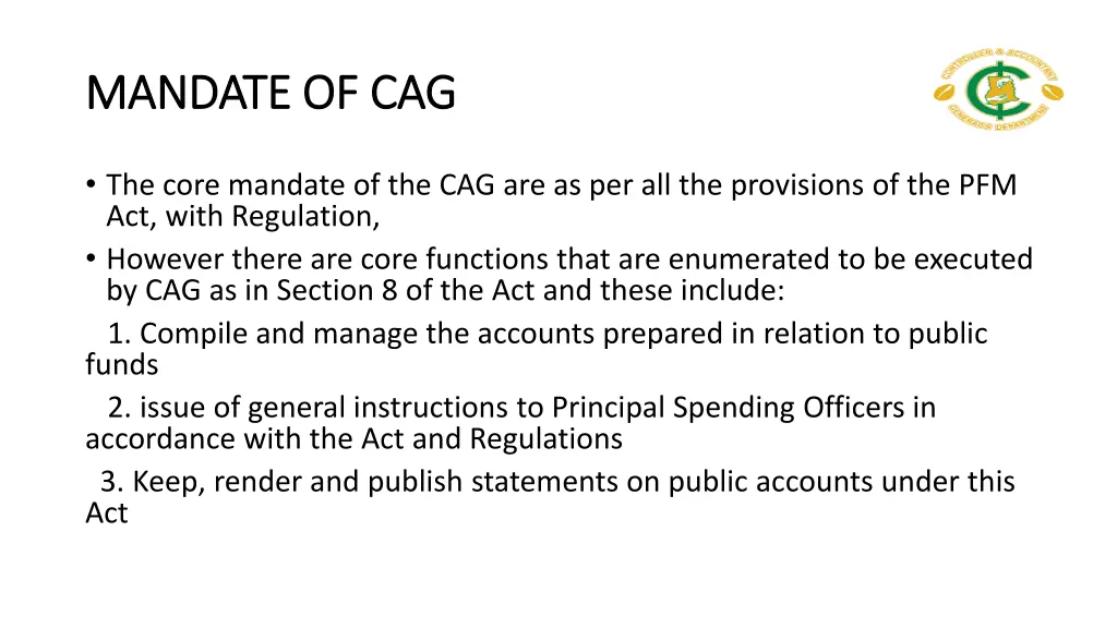 mandate mandate of cag