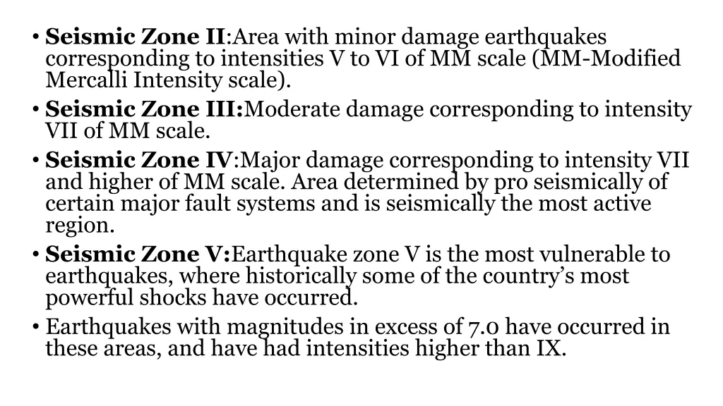 seismic zone ii area with minor damage