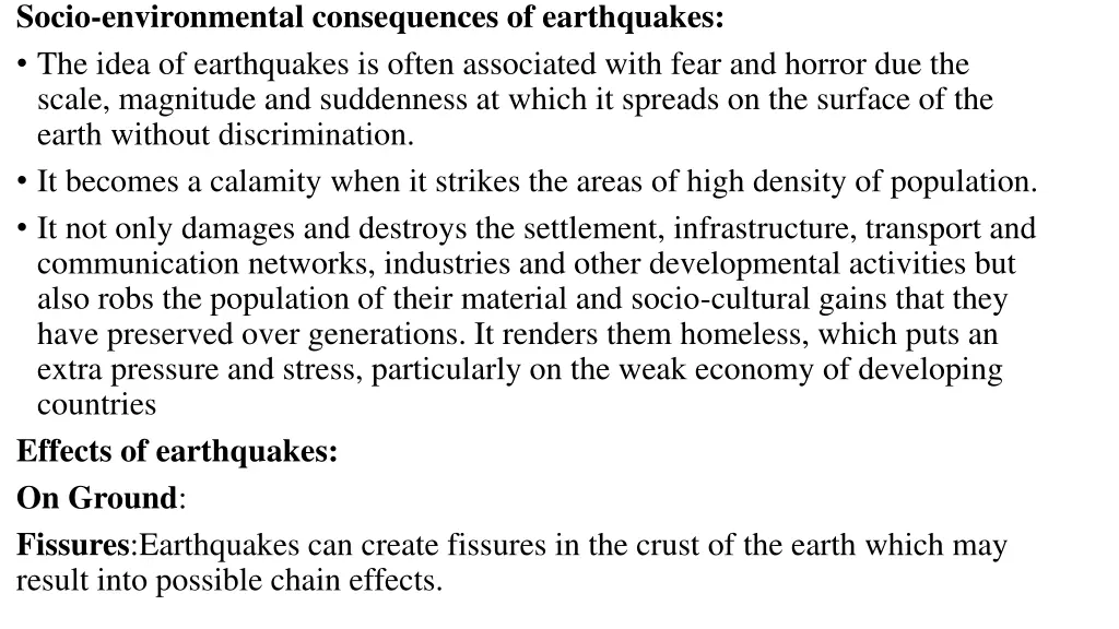 socio environmental consequences of earthquakes