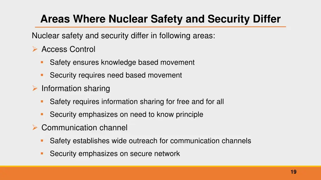 areas where nuclear safety and security differ