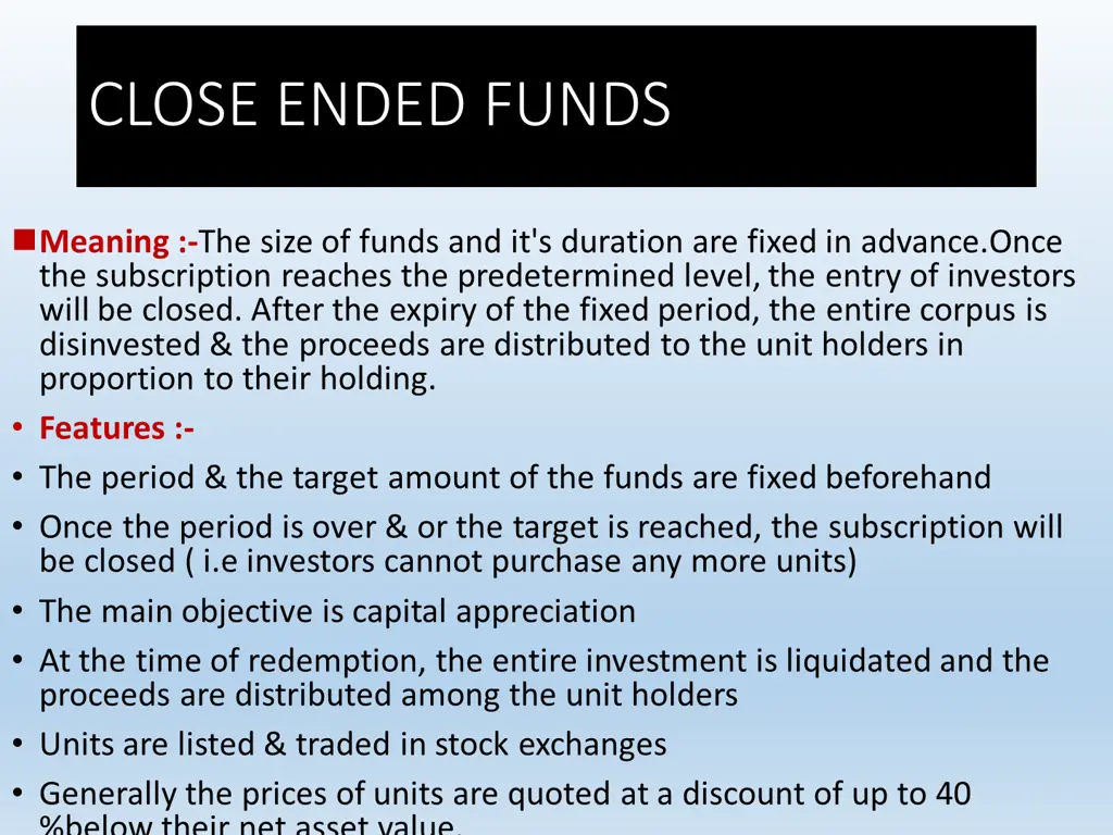 close ended funds