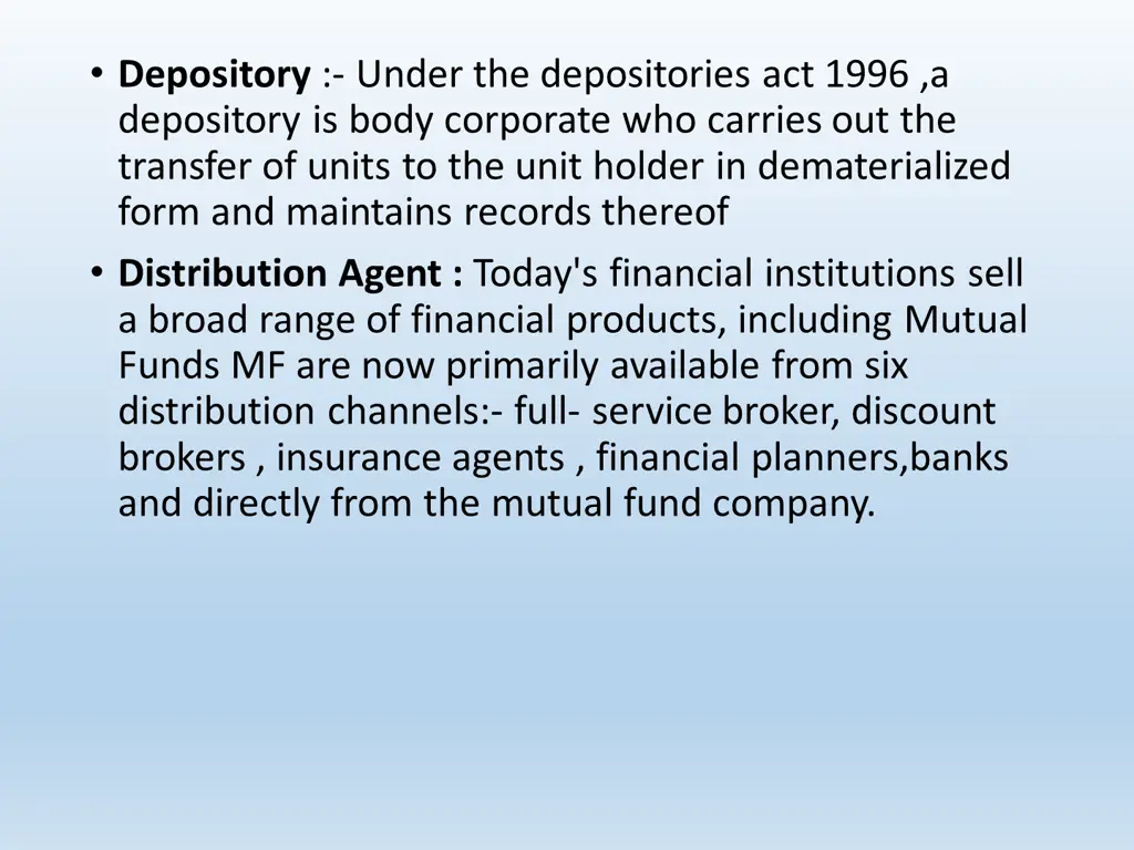 depository under the depositories act 1996