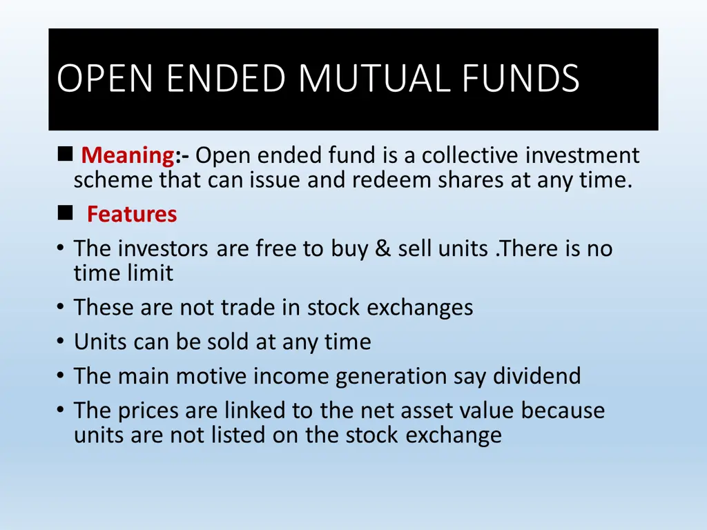 open ended mutual funds