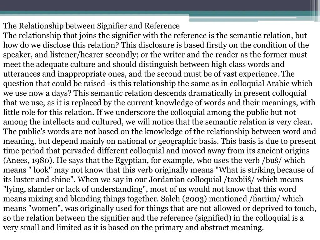 the relationship between signifier and reference