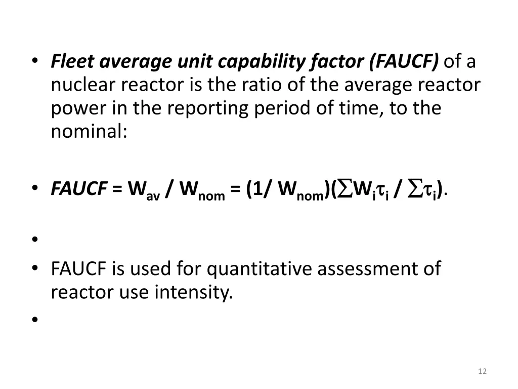 fleet average unit capability factor faucf 1