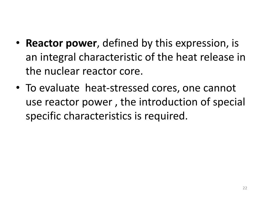 reactor power defined by this expression