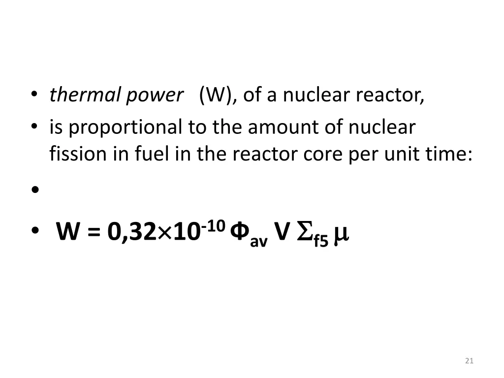 thermal power w of a nuclear reactor