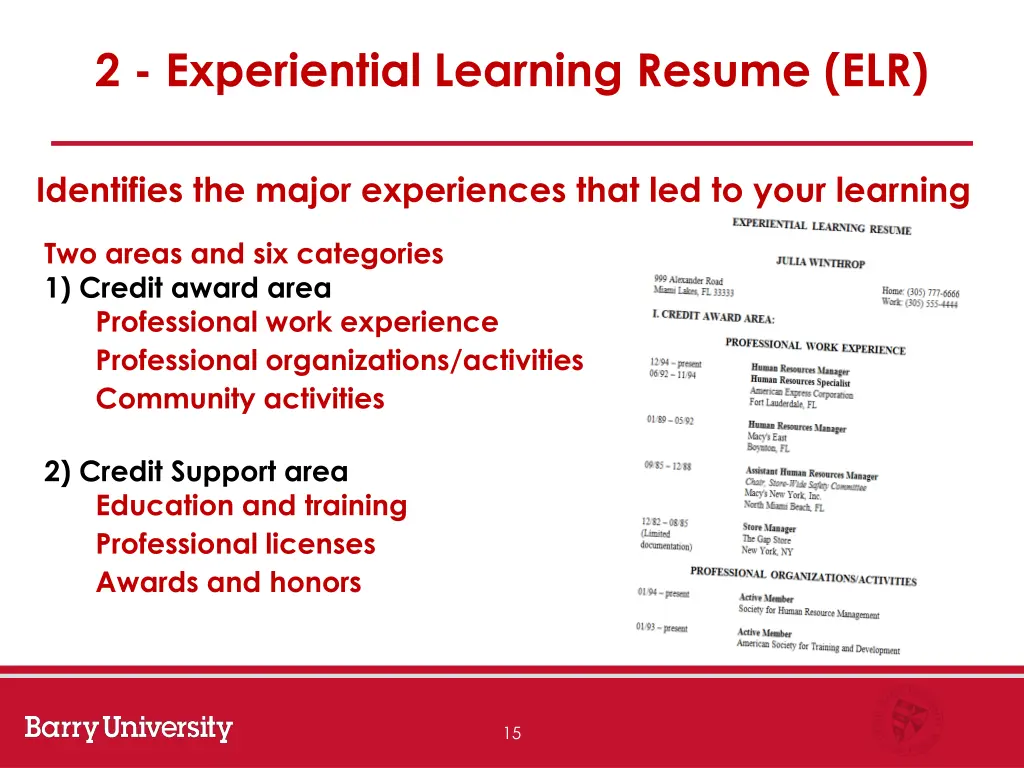 2 experiential learning resume elr