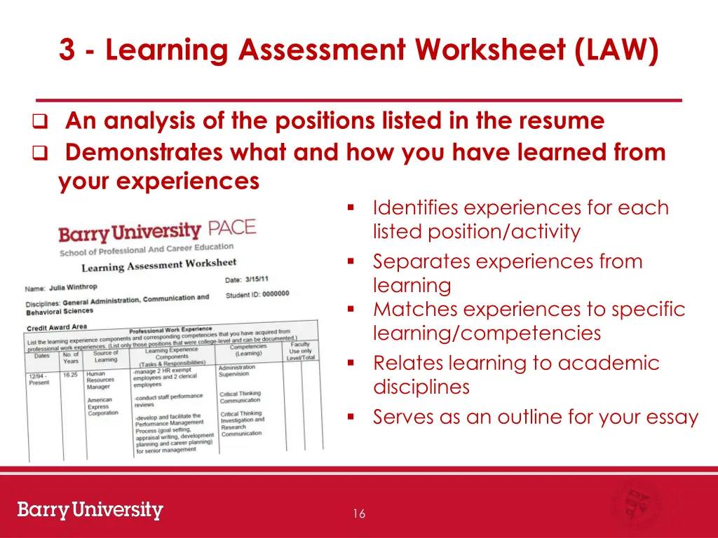 3 learning assessment worksheet law