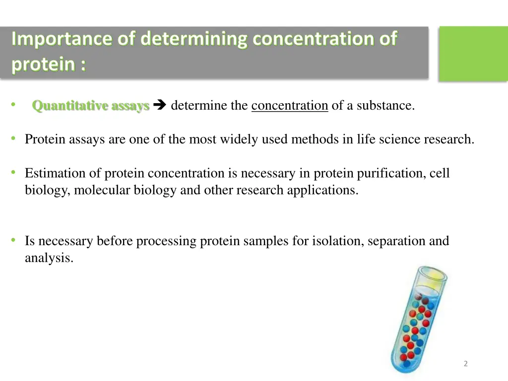 importance of determining concentration of protein