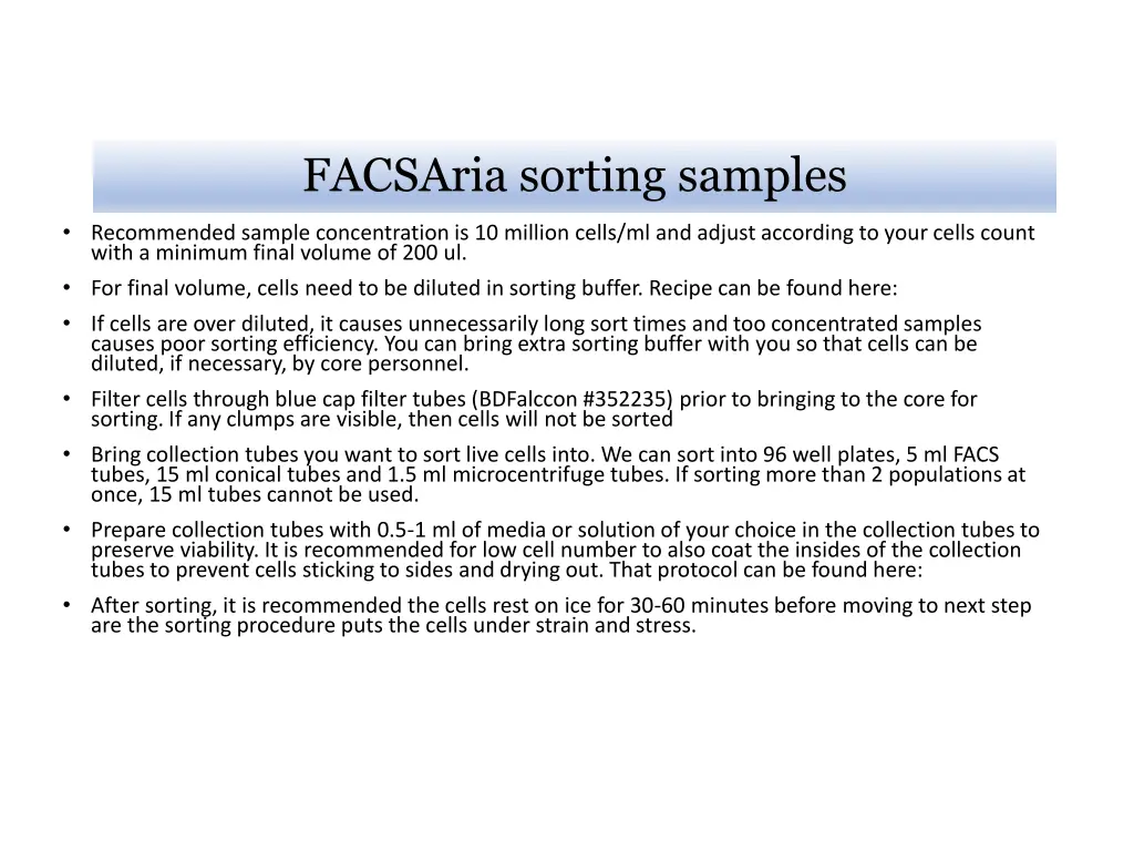 facsaria sorting samples