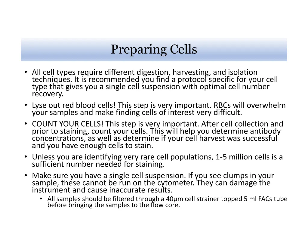 preparing cells