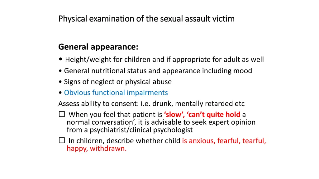 physical examination of the sexual assault victim