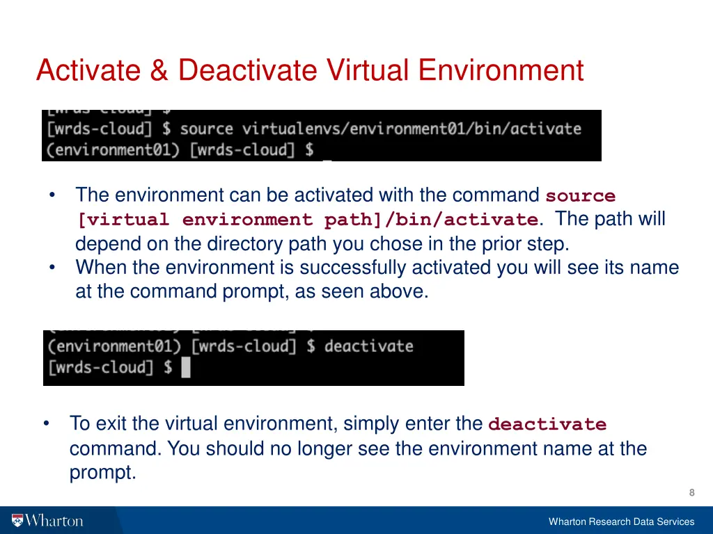 activate deactivate virtual environment