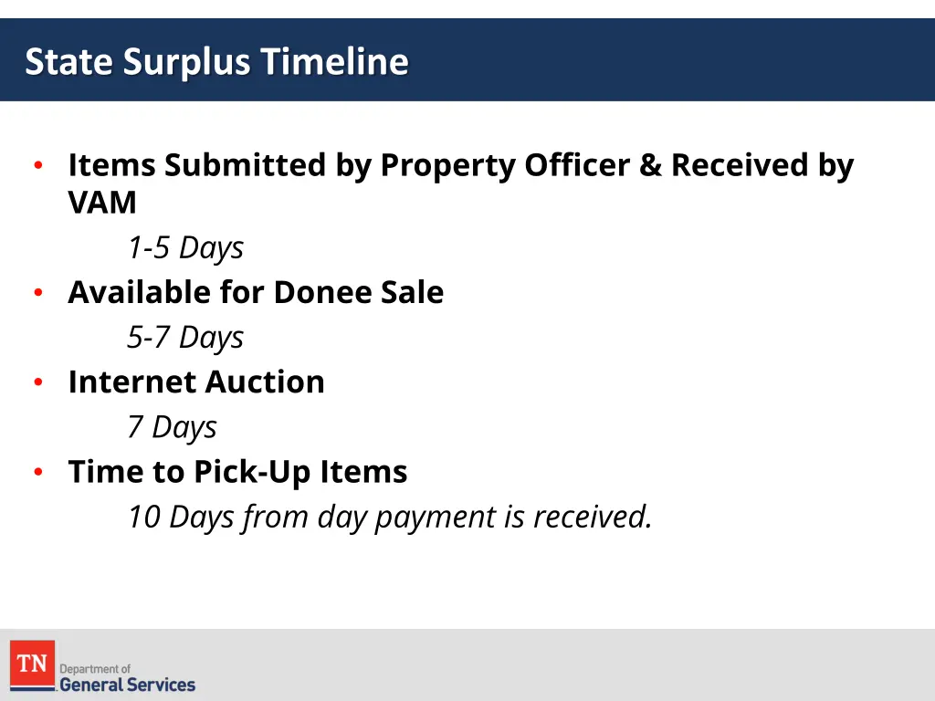 state surplus timeline